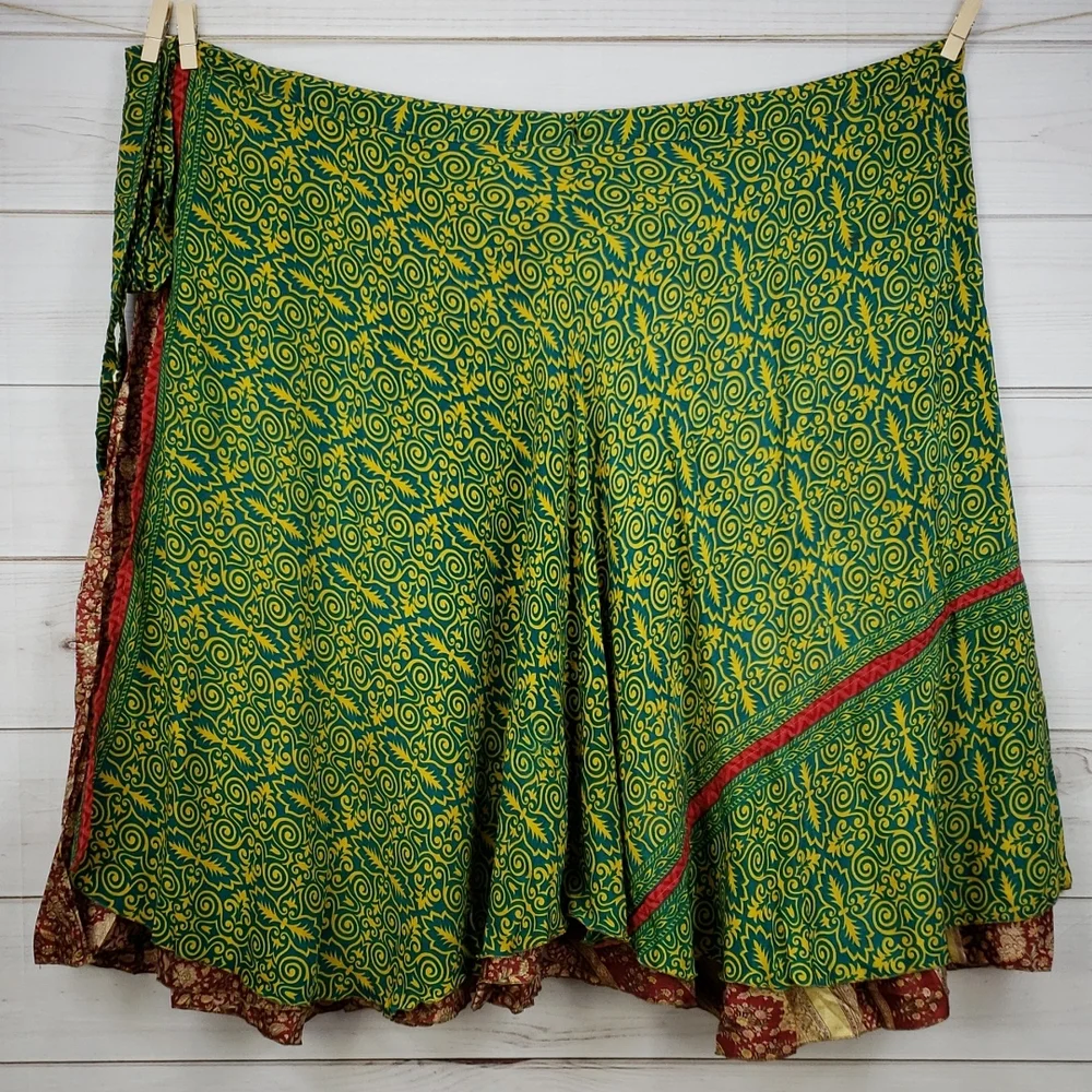Darn Good Yarn Sari Silk Wrap Skirt Ankle Goddess - Picture 5 of 16